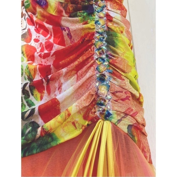 Panoply Sz 8 Long Strapless Formal Ruched Tulle Trumpet Gown Dress - Picture 5 of 16